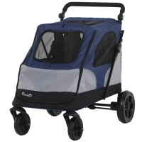 PawHut Passeggino per Cani fino a 30kg Pieghevole con Manubrio Regolabile, Grigio e Blu(m-1)