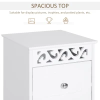 Homcom Comoda Baie Lemn Alb – Decor Floral Sculptat 30×30×68.5 cm(m-5)