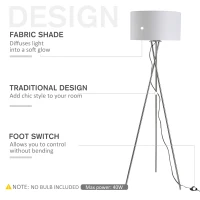 Homcom Lampa de Podea cu Baza tip Trepied si Abajur din Tesatura Alba(m-4)