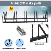 HomCom Rastrelliera Portabici  Parcheggio per 5 Biciclette 130 × 33 × 27cm Nero(m-6)