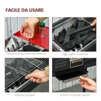 Outsunny Barbecue a Carbonella Portatile ad Altezza regolabile con Griglia e Teglia, 120x31x60-70 cm, Nero e Rosso(m-7)