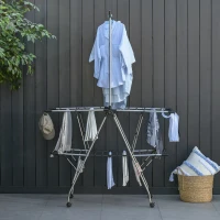 HOMCOM Clothes Rail Drying Rack Stainless Steel 138.5 W x 63 D x 208H Silve Black(m-14)