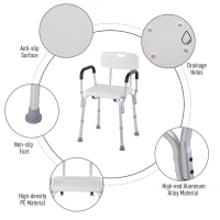 Homcom 6-Level Adjustable Aluminum Bath Stool Spa Shower Chair w/ Non-Slip Feet, Armrest, Back(m-6)