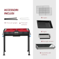 Outsunny Barbecue a Carbonella Portatile ad Altezza regolabile con Griglia e Teglia, 120x31x60-70 cm, Nero e Rosso(m-4)