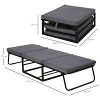 HOMCOM 2 In 1 Folding Sofa Bed Home Lounge Cot Guest Stool w/ Thick Padded Sponge Grey Removable and washable(m-3)