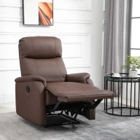 HOMCOM Fotoliu Relax Manual cu Spătar Reclinabil – Piele Sintetică Maro(m-2)