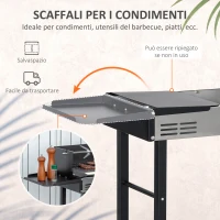 Outsunny Barbecue a Carbone con Griglia a 3 Livelli, Girarrosto e Mensole Pieghevoli, 118x32x90 cm, Nero(m-6)