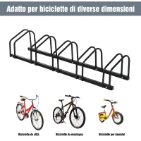 HomCom Rastrelliera Portabici  Parcheggio per 5 Biciclette 130 × 33 × 27cm Nero(m-4)