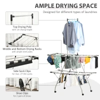 HOMCOM Clothes Rail Drying Rack Stainless Steel 138.5 W x 63 D x 208H Silve Black(m-4)