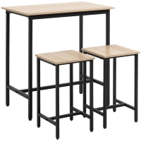 HOMCOM Bar Table Set in Industrial Design, 3-Piece, 1 Table, 2 Stools, Black + Natural