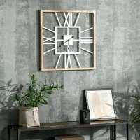 HOMCOM Vintage Large Wall Clock with Roman Numerals, 60cm/24 Inch Silent Non Ticking Metal Wood Clocks for Living Room Kitchen Bedroom, Distressed White(m-2)