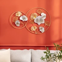 HOMCOM 3D Metal Wall Art Modern Ginkgo Leaves Hanging Wall Sculptures Home Decor for Living Room Bedroom Dining Room, Gold(m-2)