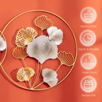 HOMCOM 3D Metal Wall Art Modern Ginkgo Leaves Hanging Wall Sculptures Home Decor for Living Room Bedroom Dining Room, Gold(m-6)