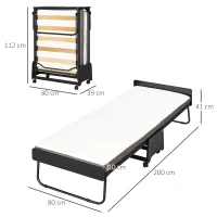 HOMCOM Folding Bed with 10cm Mattress, Portable Foldable Guest Bed with Memory Foam, Steel Frame on Wheels(m-3)