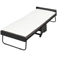 HOMCOM Folding Bed with 10cm Mattress, Portable Foldable Guest Bed with Memory Foam, Steel Frame on Wheels(m-1)