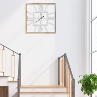 HOMCOM Vintage Large Wall Clock with Roman Numerals, 60cm/24 Inch Silent Non Ticking Metal Wood Clocks for Living Room Kitchen Bedroom, Distressed White(m-7)