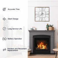 HOMCOM Vintage Large Wall Clock with Roman Numerals, 60cm/24 Inch Silent Non Ticking Metal Wood Clocks for Living Room Kitchen Bedroom, Distressed White(m-6)