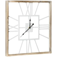 HOMCOM Vintage Large Wall Clock with Roman Numerals, 60cm/24 Inch Silent Non Ticking Metal Wood Clocks for Living Room Kitchen Bedroom, Distressed White(m-11)
