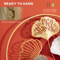 HOMCOM 3D Metal Wall Art Modern Ginkgo Leaves Hanging Wall Sculptures Home Decor for Living Room Bedroom Dining Room, Gold(m-5)
