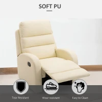 HOMCOM Fotoliu Relax Rabatabil cu Taburet in Piele Ecologica,Crem(m-4)