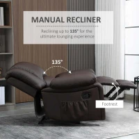 HOMCOM Fotoliu Relax Rabatabil la 135° cu Maner si Buzunare Laterale, 100x89x100cm, Maro(m-4)