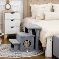 PawHut Adjustable Height Cat Stairs for Bed, Cat House with Detachable Cover, Grey(m-2)
