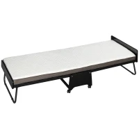 HOMCOM Folding Bed with 10cm Mattress, Portable Foldable Guest Bed with Memory Foam, Steel Frame on Wheels(m-11)