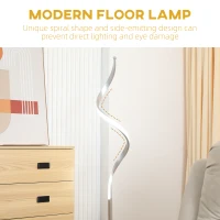 HOMCOM Dimmable Floor Lamp for Living Room, Modern Spiral Standing Lamp with 3 Adjustable Brightness and Square Base, Silver(m-4)