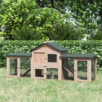 PawHut Large Rabbit Hutch Outdoor Wooden Guinea Pig Hutch with Run, 2 Storey Bunny House 210 x 45.5 x 84.5 cm(m-2)