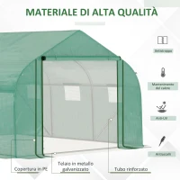 Outsunny Serra a Tunnel con Copertura PE e Struttura in Acciaio, Porta Avvolgibile e 6 Finestre, 3.5x3x2m, Verde(m-7)