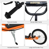 HOMCOM Youth Kids Kick Scooter Adjustable Handlebar Teens Ride On Toy For 5+ w/ Front and Rear Dual Brakes Inflatable Wheels-Orange(m-8)