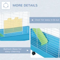 PawHut Cusca pentru Rozitori in Otel Vopsit cu Roti Albastru si Alb 100 x 43 x 53 cm(m-8)