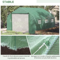 Outsunny Serra a Tunnel con Copertura PE e Struttura in Acciaio, Porta Avvolgibile e 6 Finestre, 3.5x3x2m, Verde(m-4)