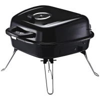 Outsunny Mini Barbecue da Viaggio per Esterni | Gambe Pieghevoli | Smaltato con Impugnature Anti-Scottatura 45x42x33.5cm(m-11)