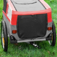 PawHut Dog Bike Trailer Two-In-One Trolley Stroller Cart Bicycle Carrier for Cat Puppy Travel w/ Reflectors Red Flag – Red(m-13)