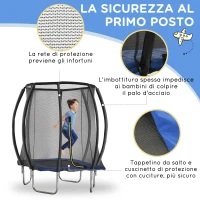 HOMCOM Trampolino Elastico 210cm per Bambini e Adulti con Rete e Imbottiture Blu(m-4)
