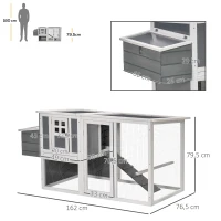 PawHut Deluxe Chicken Coop, Hen House, Wooden Poultry Cage w/ Outdoor Run, Nesting Box, Removable Tray, Openable Hollow Sheet Roof and Lockable Doors, 162 x 76.5 x 79.5cm(m-3)