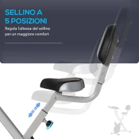 HOMCOM Cyclette Pieghevole da Fitness in Acciaio, Cyclette Magnetica Pieghevole da Casa con Altezza Regolabile, Resistenza Magnetica a 8 Livelli, Schermo LCD, 43x97x109cm, Grigio(m-6)