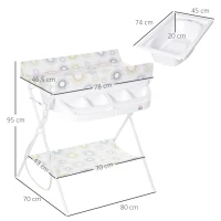 HOMCOM Baby Changing Table 2-IN-1 Diaper Bathing Station Multi-function Nursery Organizer Large Storage Racks for Newborn Infant, White(m-3)