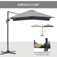 Outsunny Ombrellone da Giardino a Manovella 245x245cm con Rotazione 360° Parasole Regolabile Grigio(m-4)
