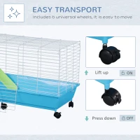 PawHut Cusca pentru Rozitori in Otel Vopsit cu Roti Albastru si Alb 100 x 43 x 53 cm(m-7)