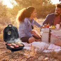 Outsunny Mini Barbecue da Viaggio per Esterni | Gambe Pieghevoli | Smaltato con Impugnature Anti-Scottatura 45x42x33.5cm(m-10)