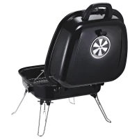 Outsunny Mini Barbecue da Viaggio per Esterni | Gambe Pieghevoli | Smaltato con Impugnature Anti-Scottatura 45x42x33.5cm(m-6)