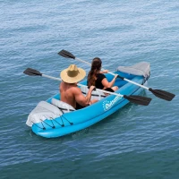 Outsunny Inflatable Kayak 2-Person Inflatable Canoe Boat Set with Air Pump, Aluminium Oars, Blue, 330 x 105 x 50 cm(m-10)