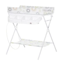 HOMCOM Baby Changing Table 2-IN-1 Diaper Bathing Station Multi-function Nursery Organizer Large Storage Racks for Newborn Infant, White(m-1)