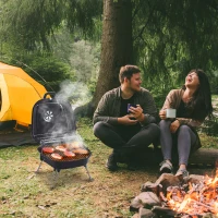 Outsunny Mini Barbecue da Viaggio per Esterni | Gambe Pieghevoli | Smaltato con Impugnature Anti-Scottatura 45x42x33.5cm(m-2)
