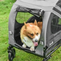 PawHut 2-In-1 Pet Bike Trailer Dog Stroller Pushchair with Universal Wheel Reflector Flag Grey(m-11)