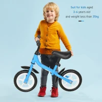 HOMCOM Toddler Balance Bike No Pedal Bicycle for 3-6 years old 10-Inch Wheels Kids Beginner Rider Training without Footrest Blue(m-8)