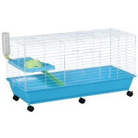 PawHut Cusca pentru Rozitori in Otel Vopsit cu Roti Albastru si Alb 100 x 43 x 53 cm(m-4)