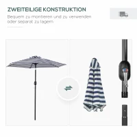 Parasol tuinparaplu buitenshuis park balkon frame staal blauwe strepen(m-7)